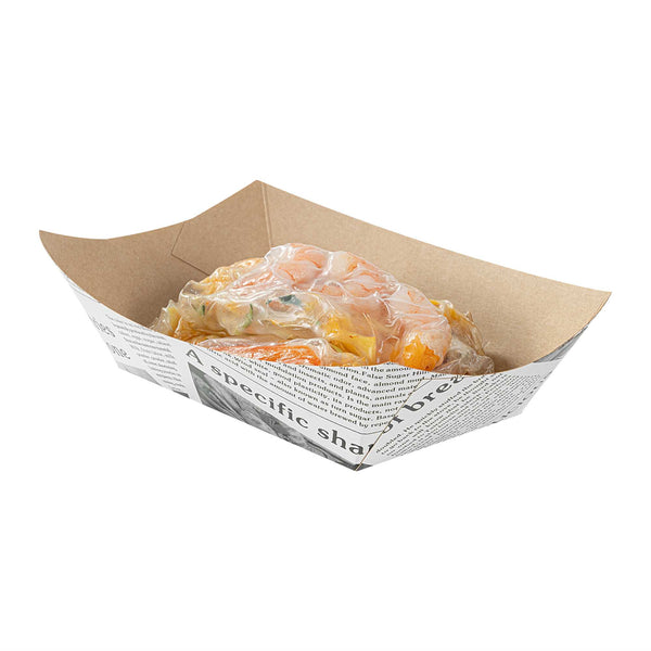 Restaurantware Bio Tek 1 Lb Newsprint Paper #100 Food Tray / Boat - 5 1/2" X 3 1/2" X 2" - 200 Count Box