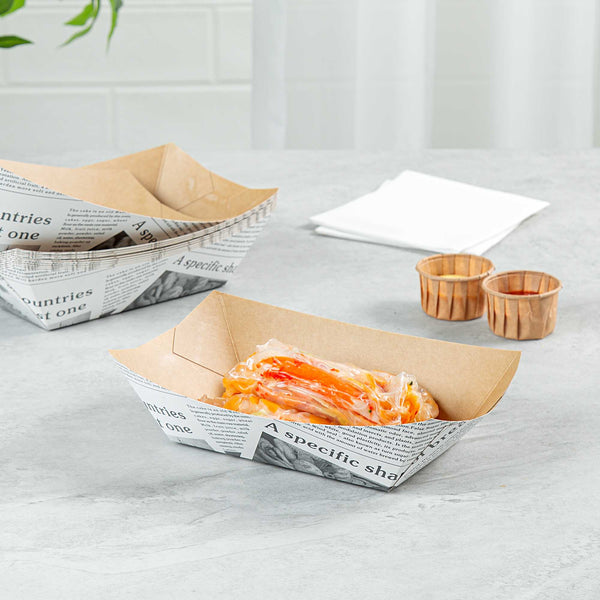 Restaurantware Bio Tek 1 Lb Newsprint Paper #100 Food Tray / Boat - 5 1/2" X 3 1/2" X 2" - 200 Count Box