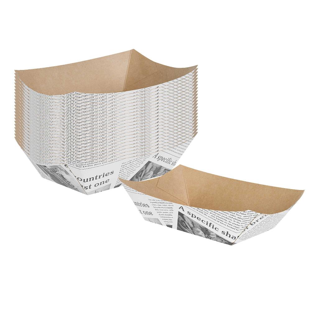 restaurantware Bio Tek 1 lb Newsprint Paper #100 Food Tray / Boat - 5 1/2" x 3 1/2" x 2" - 200 count box