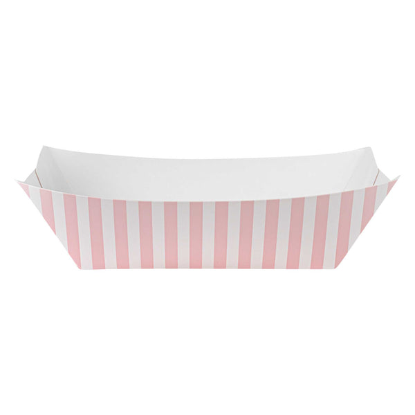 Restaurantware Bio Tek 1 Lb Pink And White Stripe Paper #100 Food Tray / Boat - 5 1/2" X 3 1/2" X 2" - 200 Count Box