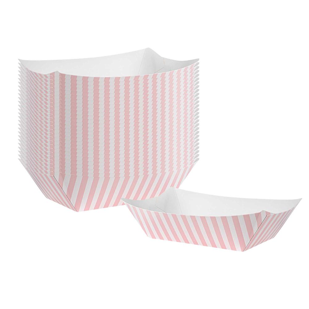 restaurantware Bio Tek 1 lb Pink and White Stripe Paper #100 Food Tray / Boat - 5 1/2" x 3 1/2" x 2" - 200 count box