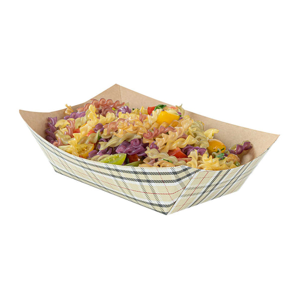 Restaurantware Bio Tek 1 Lb Plaid Paper #100 Food Tray / Boat - 5 1/2" X 3 1/2" X 2" - 200 Count Box
