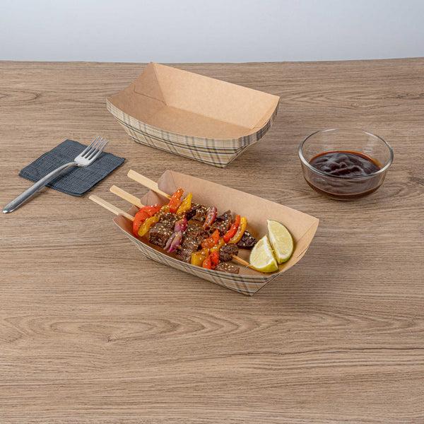 Restaurantware Bio Tek 1 Lb Plaid Paper #100 Food Tray / Boat - 5 1/2" X 3 1/2" X 2" - 200 Count Box