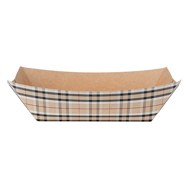 Restaurantware Bio Tek 1 Lb Plaid Paper #100 Food Tray / Boat - 5 1/2" X 3 1/2" X 2" - 200 Count Box