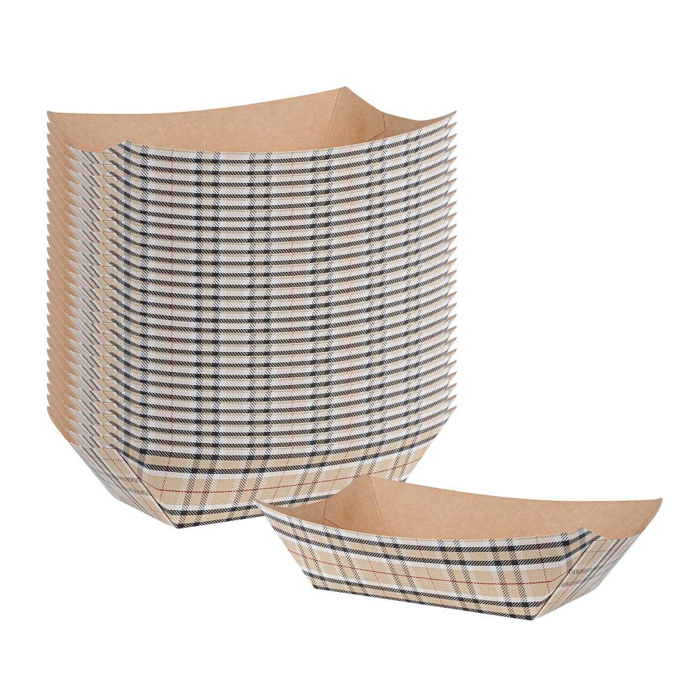 restaurantware Bio Tek 1 lb Plaid Paper #100 Food Tray / Boat - 5 1/2" x 3 1/2" x 2" - 200 count box