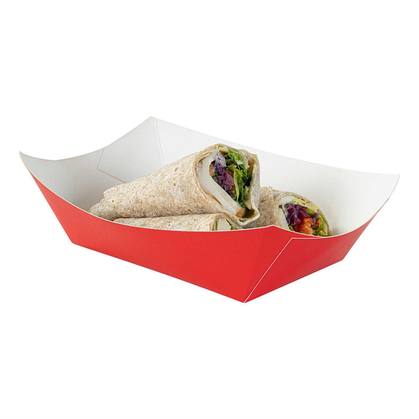 Restaurantware Bio Tek 1 Lb Red Paper #100 Food Tray / Boat - 5 1/2" X 3 1/2" X 2" - 200 Count Box
