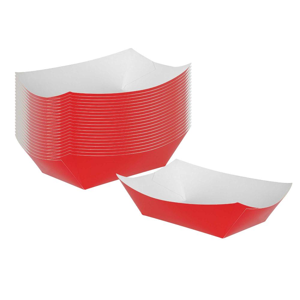 restaurantware Bio Tek 1 lb Red Paper #100 Food Tray / Boat - 5 1/2" x 3 1/2" x 2" - 200 count box
