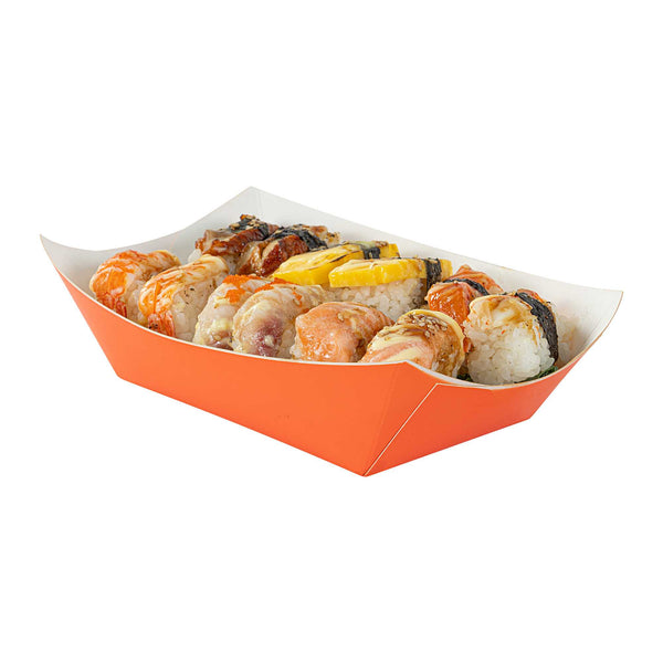 Restaurantware Bio Tek 1 Lb Tangerine Orange Paper #100 Food Tray / Boat - 5 1/2" X 3 1/2" X 2" - 200 Count Box