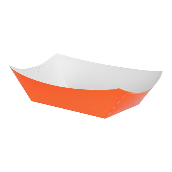 Restaurantware Bio Tek 1 Lb Tangerine Orange Paper #100 Food Tray / Boat - 5 1/2" X 3 1/2" X 2" - 200 Count Box