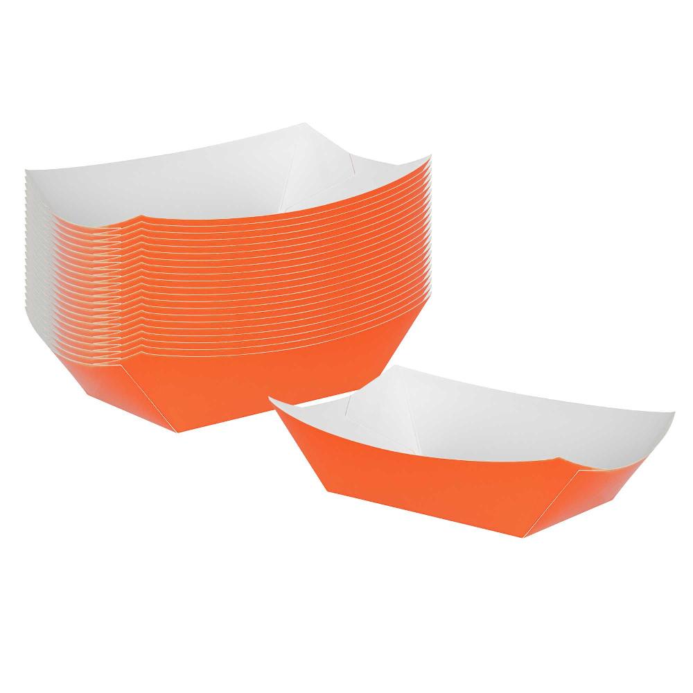 restaurantware Bio Tek 1 lb Tangerine Orange Paper #100 Food Tray / Boat - 5 1/2" x 3 1/2" x 2" - 200 count box