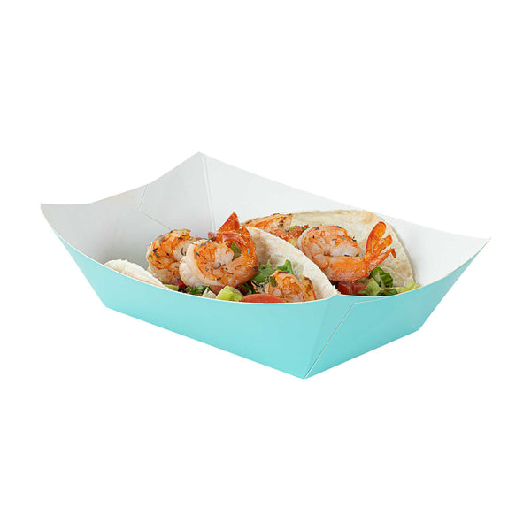 Restaurantware Bio Tek 1 Lb Turquoise Paper #100 Food Tray / Boat - 5 1/2" X 3 1/2" X 2" - 200 Count Box