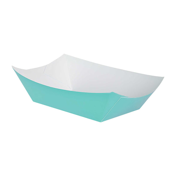 Restaurantware Bio Tek 1 Lb Turquoise Paper #100 Food Tray / Boat - 5 1/2" X 3 1/2" X 2" - 200 Count Box