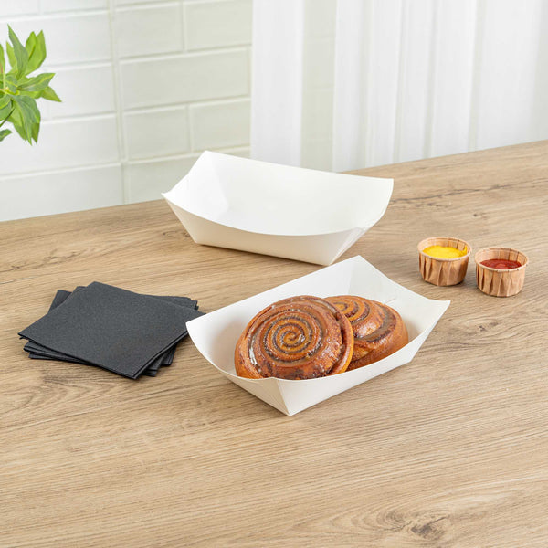 Restaurantware Bio Tek 1 Lb White Paper #100 Food Tray / Boat - 5 1/2" X 3 1/2" X 2" - 200 Count Box