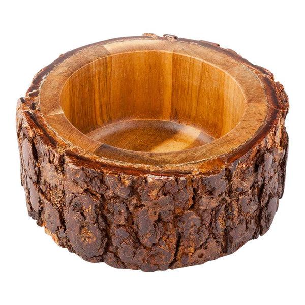 Restaurantware Bio Tek 10 Oz Round Natural Acacia Serving Bowl - Varnished Bark Edges - 4" X 4" X 2" - 1 Count Box