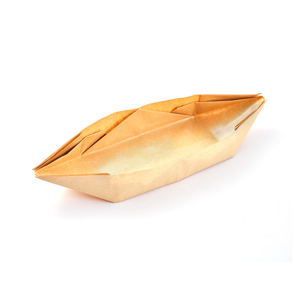 Restaurantware Bio Tek 12 Oz Kraft Paper Handmade Origami Boat - Greaseproof - 13 1/2" X 4" X 1 1/2" - 100 Count Box