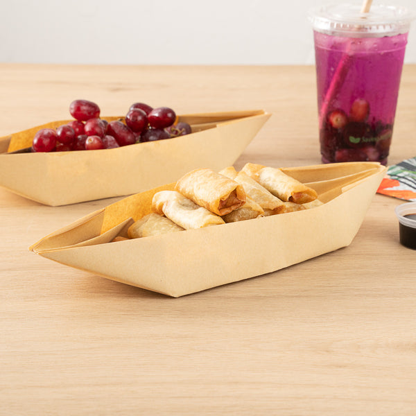 Restaurantware Bio Tek 12 Oz Kraft Paper Handmade Origami Boat - Greaseproof - 13 1/2" X 4" X 1 1/2" - 100 Count Box