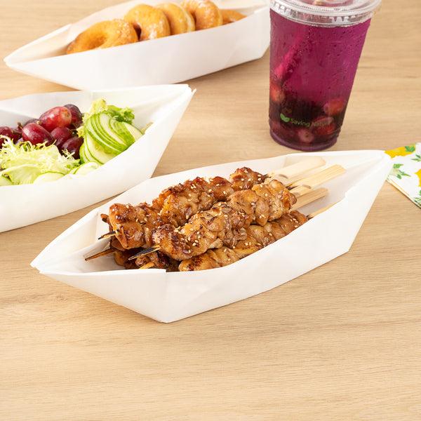 Restaurantware Bio Tek 12 Oz White Paper Handmade Origami Boat - Greaseproof - 13 1/2" X 4" X 1 1/2" - 100 Count Box