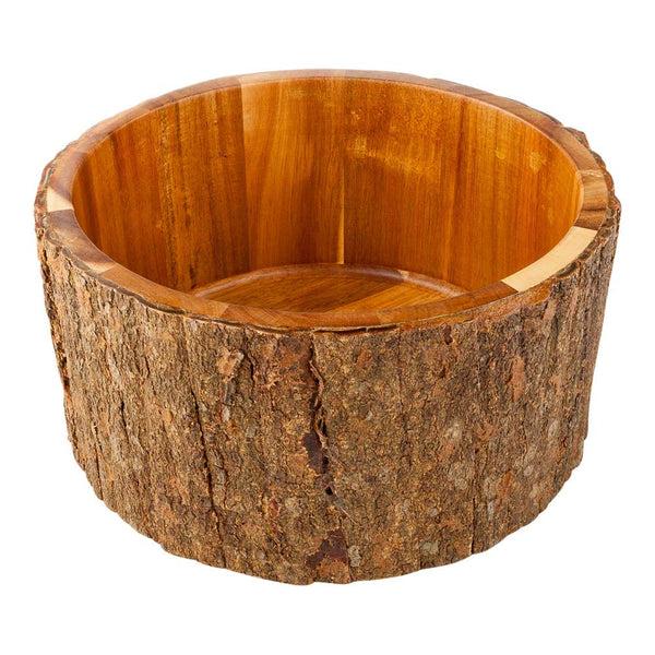 Restaurantware Bio Tek 140 Oz Round Natural Acacia Serving Bowl - Varnished Bark Edges - 10" X 10" X 5" - 1 Count Box
