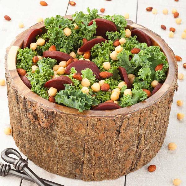 Restaurantware Bio Tek 140 Oz Round Natural Acacia Serving Bowl - Varnished Bark Edges - 10" X 10" X 5" - 1 Count Box