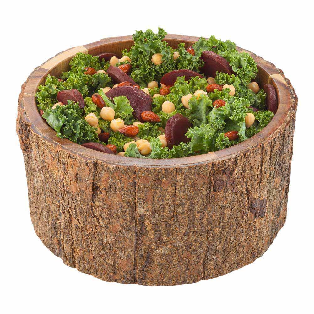 restaurantware Bio Tek 140 oz Round Natural Acacia Serving Bowl - Varnished Bark Edges - 10" x 10" x 5" - 1 count box