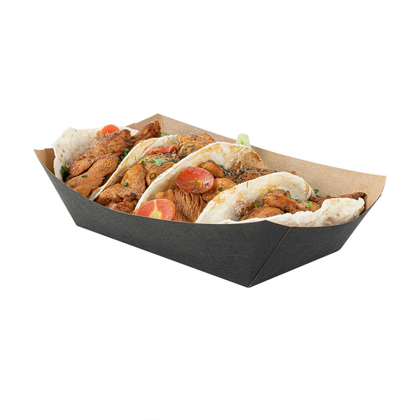 Restaurantware Bio Tek 2 Lb Black Paper #200 Food Tray / Boat - 6 1/2" X 3 3/4" X 2 1/4" - 200 Count Box