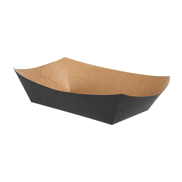 Restaurantware Bio Tek 2 Lb Black Paper #200 Food Tray / Boat - 6 1/2" X 3 3/4" X 2 1/4" - 200 Count Box