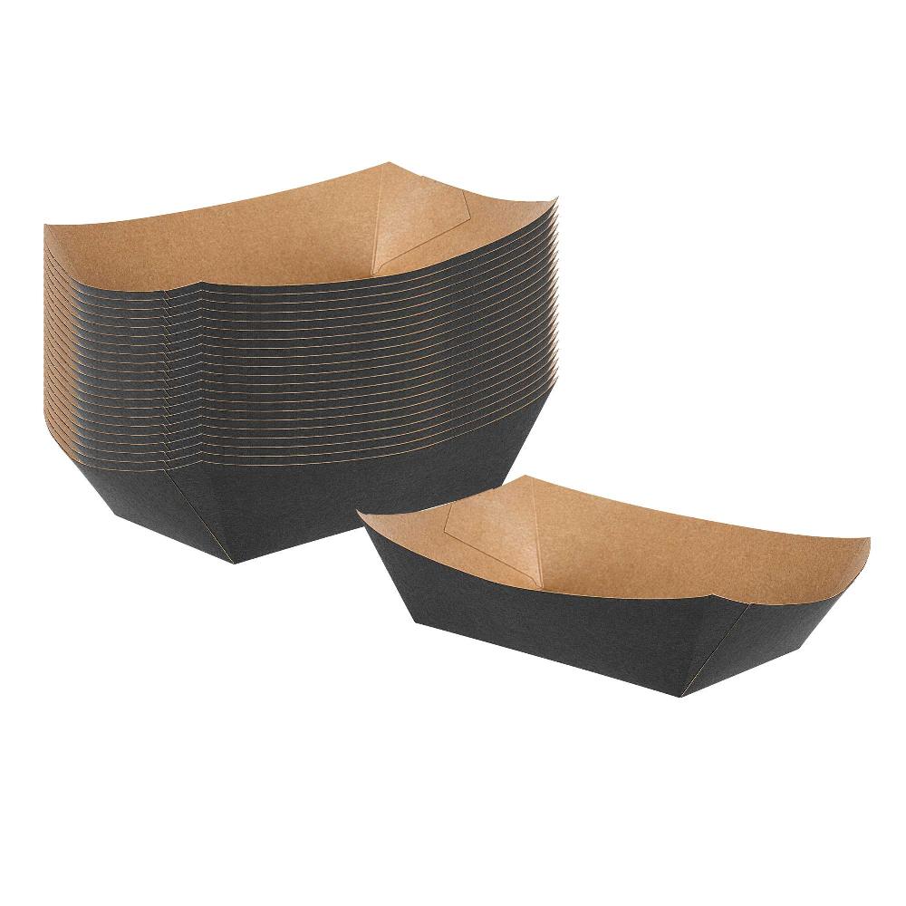 restaurantware Bio Tek 2 lb Black Paper #200 Food Tray / Boat - 6 1/2" x 3 3/4" x 2 1/4" - 200 count box