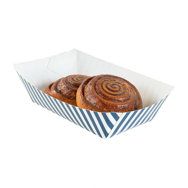 Restaurantware Bio Tek 2 Lb Blue And White Stripe Paper #200 Food Tray / Boat - 6 1/2" X 3 3/4" X 2 1/4" - 200 Count Box