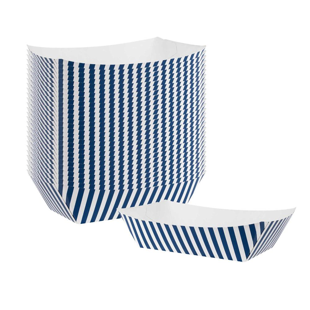 restaurantware Bio Tek 2 lb Blue and White Stripe Paper #200 Food Tray / Boat - 6 1/2" x 3 3/4" x 2 1/4" - 200 count box