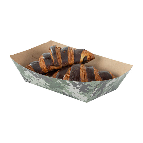 Restaurantware Bio Tek 2 Lb Camouflage Paper #200 Food Tray / Boat - 6 1/2" X 3 3/4" X 2 1/4" - 200 Count Box