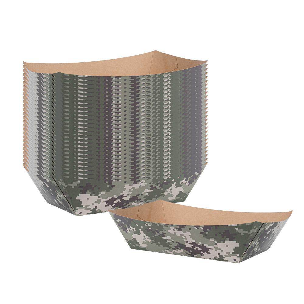 restaurantware Bio Tek 2 lb Camouflage Paper #200 Food Tray / Boat - 6 1/2" x 3 3/4" x 2 1/4" - 200 count box