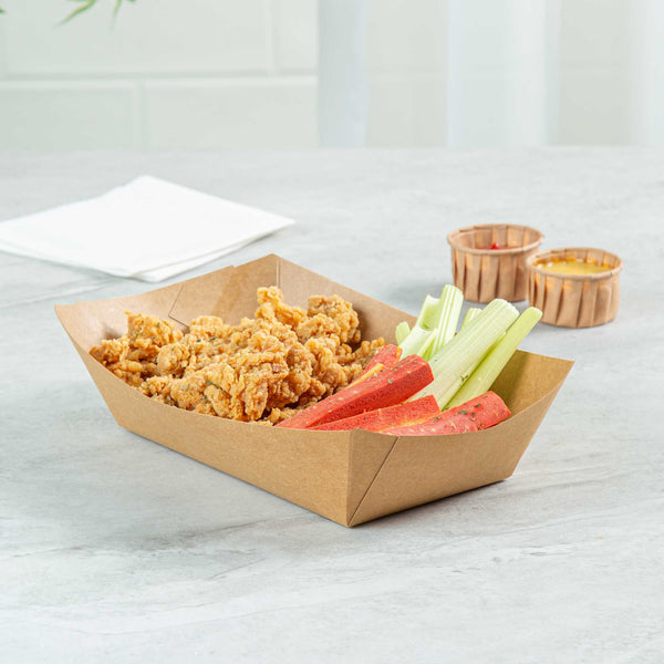 Restaurantware Bio Tek 2 Lb Kraft Paper #200 Food Tray / Boat - 6 1/2" X 3 3/4" X 2 1/4" - 200 Count Box