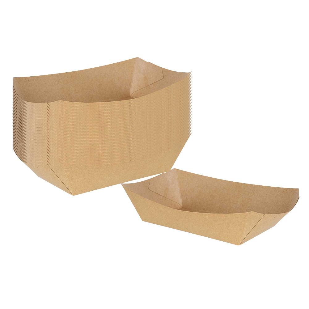 restaurantware Bio Tek 2 lb Kraft Paper #200 Food Tray / Boat - 6 1/2" x 3 3/4" x 2 1/4" - 200 count box