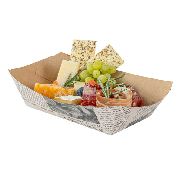 Restaurantware Bio Tek 2 Lb Newsprint Paper #200 Food Tray / Boat - 6 1/2" X 3 3/4" X 2 1/4" - 200 Count Box