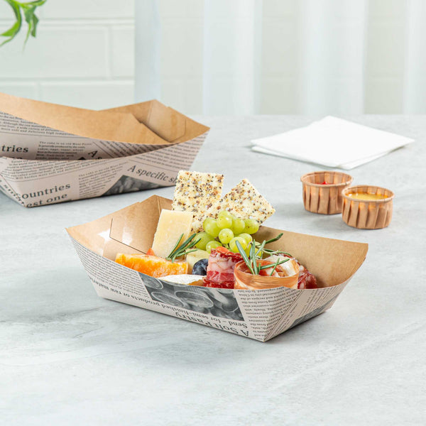 Restaurantware Bio Tek 2 Lb Newsprint Paper #200 Food Tray / Boat - 6 1/2" X 3 3/4" X 2 1/4" - 200 Count Box