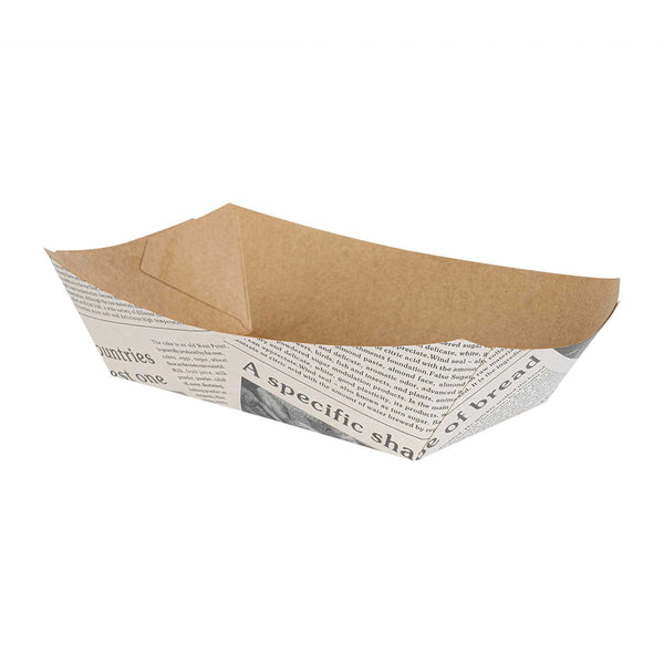 Restaurantware Bio Tek 2 Lb Newsprint Paper #200 Food Tray / Boat - 6 1/2" X 3 3/4" X 2 1/4" - 200 Count Box