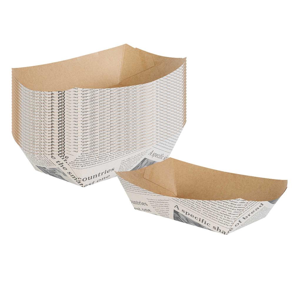 restaurantware Bio Tek 2 lb Newsprint Paper #200 Food Tray / Boat - 6 1/2" x 3 3/4" x 2 1/4" - 200 count box