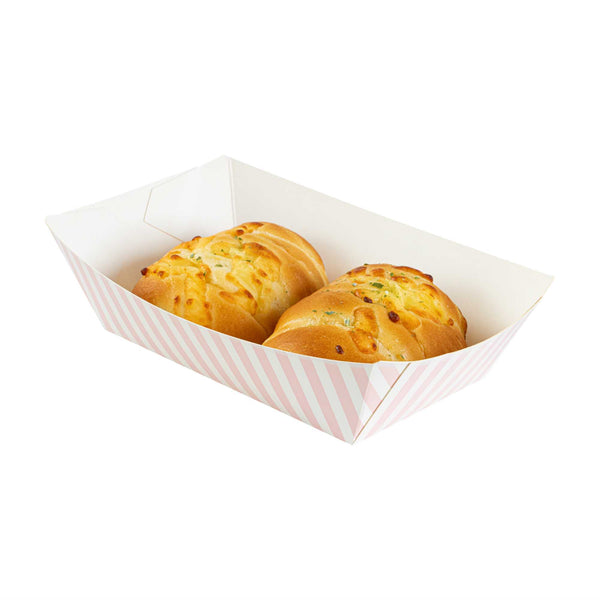 Restaurantware Bio Tek 2 Lb Pink And White Stripe Paper #200 Food Tray / Boat - 6 1/2" X 3 3/4" X 2 1/4" - 200 Count Box