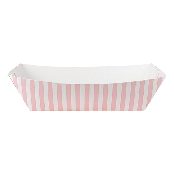 Restaurantware Bio Tek 2 Lb Pink And White Stripe Paper #200 Food Tray / Boat - 6 1/2" X 3 3/4" X 2 1/4" - 200 Count Box