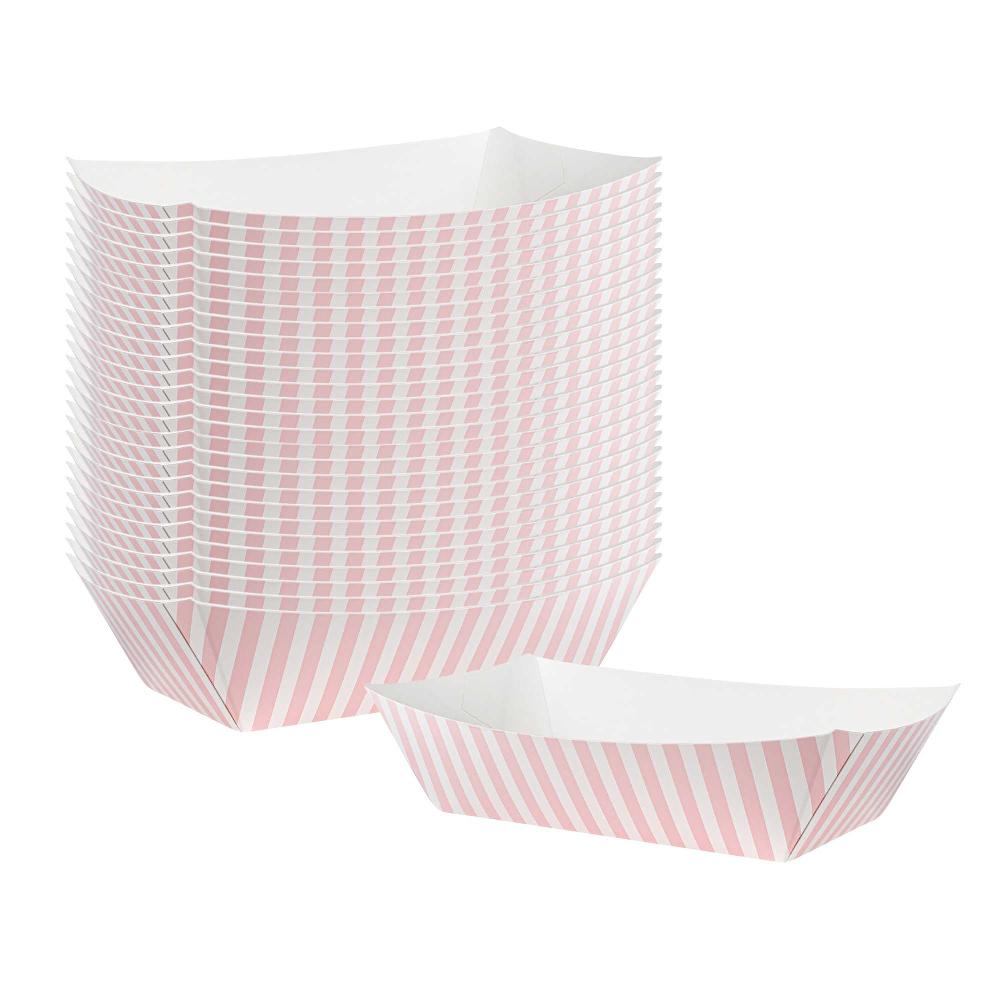 restaurantware Bio Tek 2 lb Pink and White Stripe Paper #200 Food Tray / Boat - 6 1/2" x 3 3/4" x 2 1/4" - 200 count box