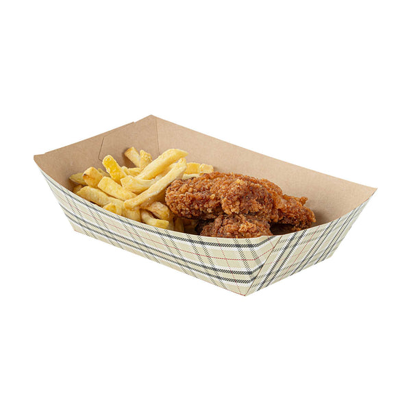 Restaurantware Bio Tek 2 Lb Plaid Paper #200 Food Tray / Boat - 6 1/2" X 3 3/4" X 2 1/4" - 200 Count Box