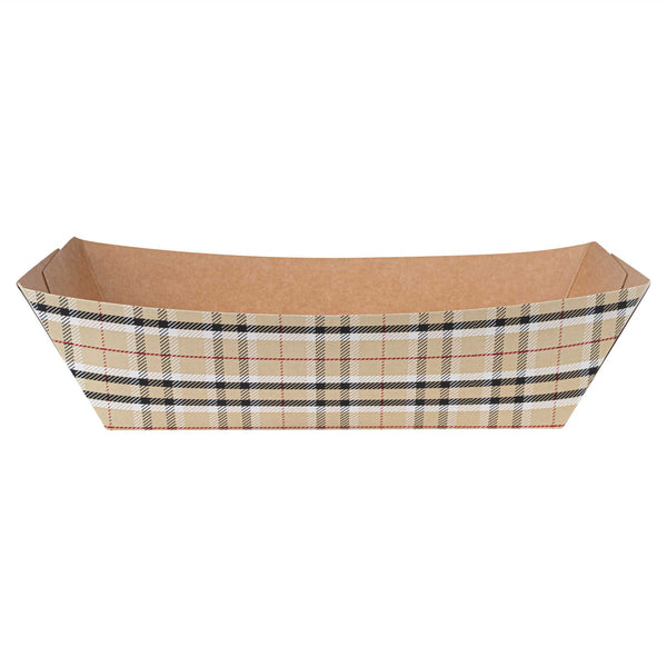 Restaurantware Bio Tek 2 Lb Plaid Paper #200 Food Tray / Boat - 6 1/2" X 3 3/4" X 2 1/4" - 200 Count Box