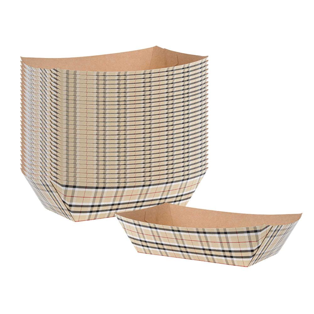 restaurantware Bio Tek 2 lb Plaid Paper #200 Food Tray / Boat - 6 1/2" x 3 3/4" x 2 1/4" - 200 count box