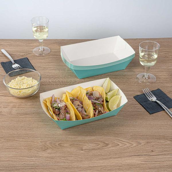 Restaurantware Bio Tek 2 Lb Turquoise Paper #200 Food Tray / Boat - 6 1/2" X 3 3/4" X 2 1/4" - 200 Count Box