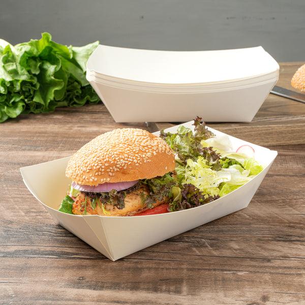 Restaurantware Bio Tek 2 Lb White Paper #200 Food Tray / Boat - 6 1/2" X 3 3/4" X 2 1/4" - 200 Count Box