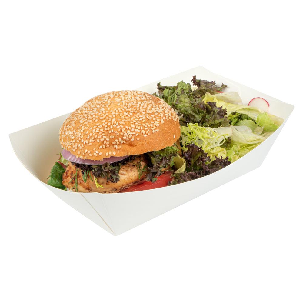 restaurantware Bio Tek 2 lb White Paper #200 Food Tray / Boat - 6 1/2" x 3 3/4" x 2 1/4" - 200 count box