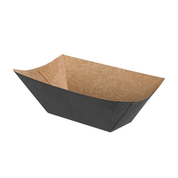 Restaurantware Bio Tek 2 Oz Black Paper Food Tray / Boat - 3 1/4" X 2 1/4" X 1 1/4" - 400 Count Box