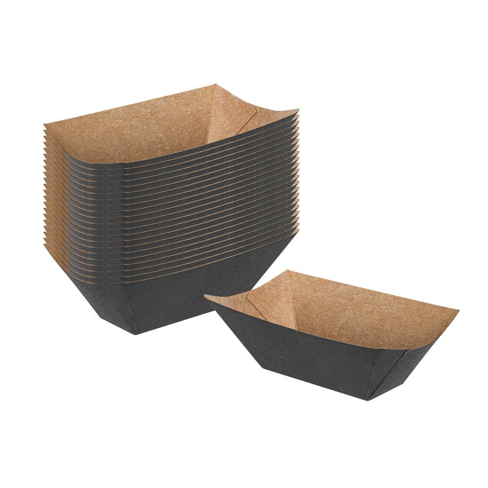 restaurantware Bio Tek 2 oz Black Paper Food Tray / Boat - 3 1/4" x 2 1/4" x 1 1/4" - 400 count box