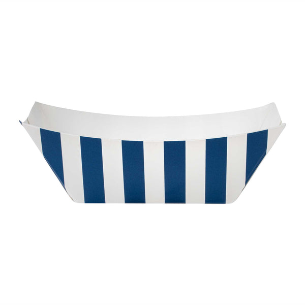 Restaurantware Bio Tek 2 Oz Blue And White Stripe Paper Food Tray / Boat - 3 1/4" X 2 1/4" X 1 1/4" - 400 Count Box