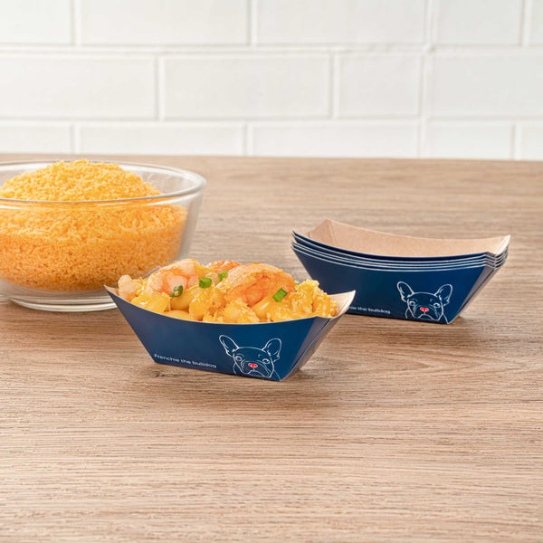 Restaurantware Bio Tek 2 Oz Frenchie Paper Food Tray / Boat - 3 1/4" X 2 1/4" X 1 1/4" - 400 Count Box